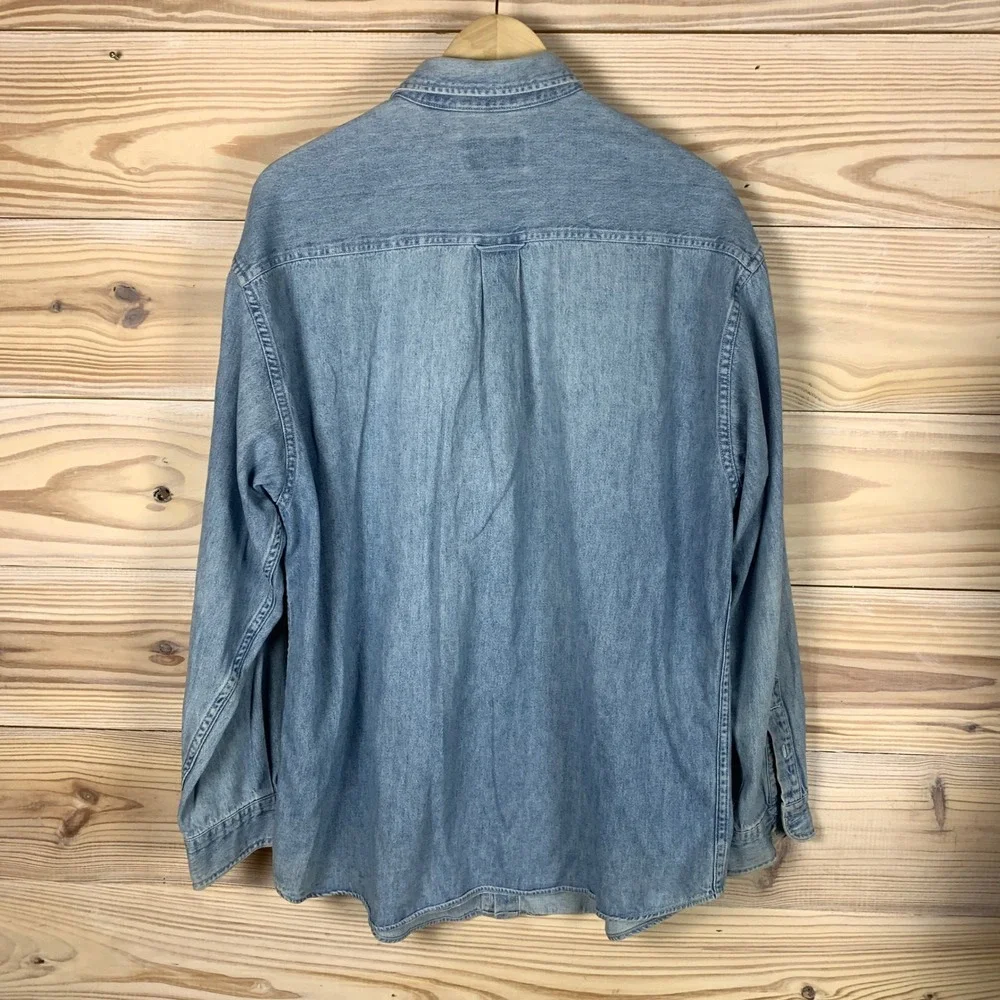 INC Denim Shirt Mens M‎ Blue Chambray Long Sleeve Workwear VTG 90s Hong Kong